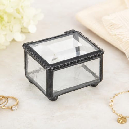 J Devlin Clear Glass Ring Box Small Keepsake Trinket Box Beveled Lid | Small clear glass ring box with beveled lid for rings earrings charms and treasured keepsakes - color: Clear