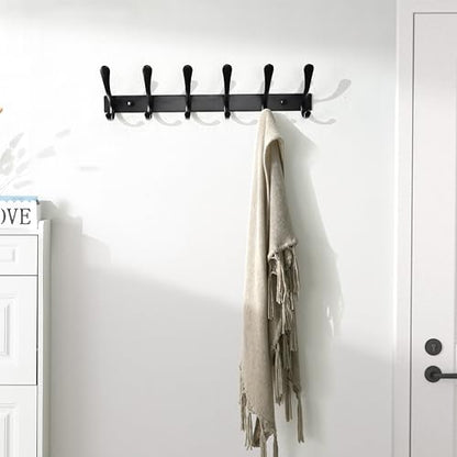 SKOLOO Heavy Duty Wall Mounted Coat Rack - 6 Hooks, Stainless Steel, Pack of 2, Sturdy Coat Hooks for Hanging Clothes, Jacket, Hat, Black - color: Black, size: 6 Hook(2 Pack)