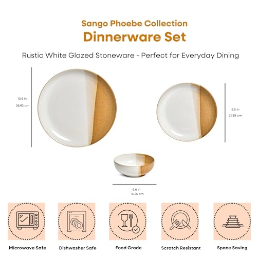Sango 12 Pieces Stoneware Dinnerware Set, Glossy Caramel & Cream Dishes for 4, Premium Plates and Bowls Sets, Chip & Scratch Resistant, Ceramic Kitchen Dish Set, Microwave & Dishwasher Safe, Phoebe - color: Caramel, size: 12-Piece Set