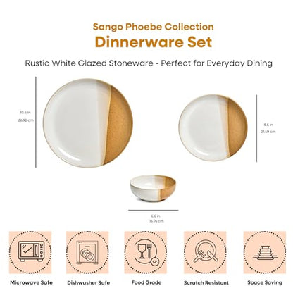 Sango 12 Pieces Stoneware Dinnerware Set, Glossy Caramel & Cream Dishes for 4, Premium Plates and Bowls Sets, Chip & Scratch Resistant, Ceramic Kitchen Dish Set, Microwave & Dishwasher Safe, Phoebe - color: Caramel, size: 12-Piece Set