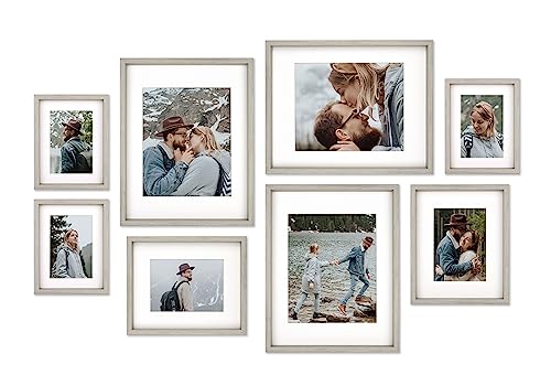 8 Pack Shadow Box Style Gallery Wall Frame Set – Deep Photo Frame Set with Mat for 8x10, 5x7 and 4x6 - Multiple Sizes Picture Frame Set for Wall Collage – Assorted Picture Frames for Wall (Gray) - color: Gray, size: Gallery Wall "Dis"