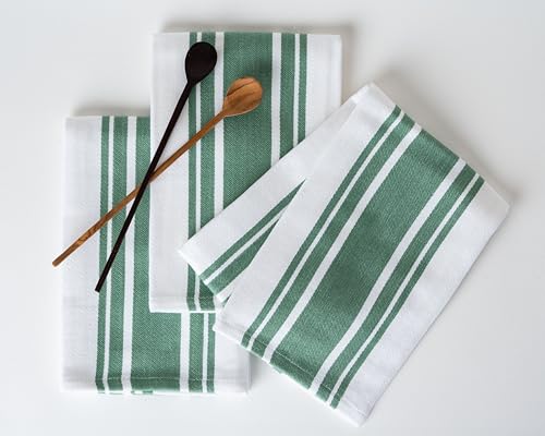 Kitchen Towels Set – Pack of 3 (20’’ x 30’’) Extra Large Premium Cotton Dish Towels for Kitchen – Super Striped Towels – Absorbent – 100% Cotton – with Hanging Loop – Olive - color: Green Super Striped, size: Pack of 3