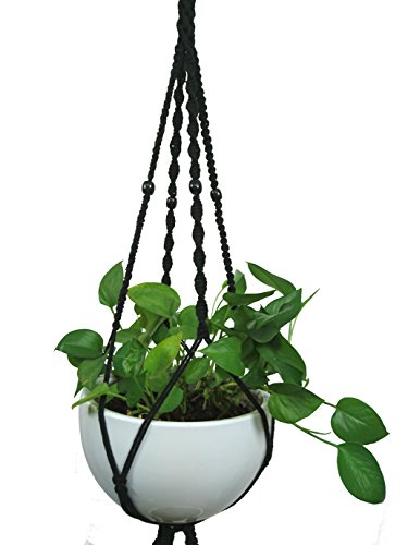 Macrame Plant Hanger & Holder, Hanging Planter 4 Legs Double Deck for 8 inch to 10 inch Two Pots Indoor Outdoor Hanging Planter Cotton Rope 67 Inch with Metal Ring (Cotton-Black) - color: Natural
