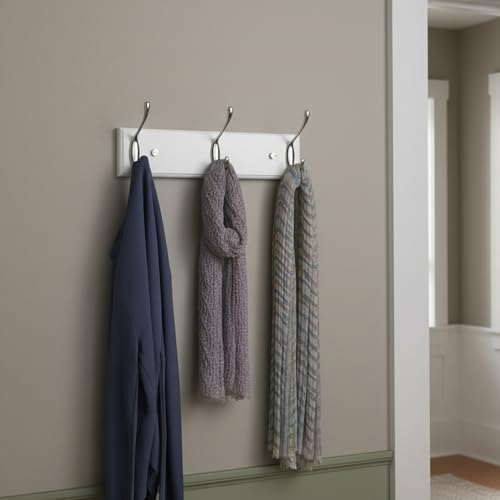 wall Mounted Coat Rack 13.8inch(35cm) with 3 Silver Hooks, White Wood Coat Hook for Entrance, Hallway, Bedroom, Kids Room, Bathroom,Small Size Clothes Hanger - size: Small-13.8in(35cm),3 Silver Hooks, style: Modern