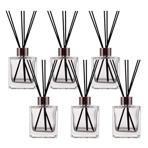 6 Pack Perfume Reed Diffuser Bottle,Empty Square Essential Oil Bottles Glass Jar with Black Sticks for DIY Fragrance Replacement Diffuser Sets (200ml/6.8 oz, Transparent Color) - color: Transparent ( 6.8 Oz )