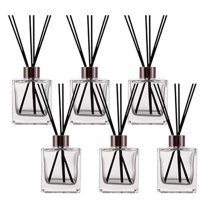 6 Pack Perfume Reed Diffuser Bottle,Empty Square Essential Oil Bottles Glass Jar with Black Sticks for DIY Fragrance Replacement Diffuser Sets (200ml/6.8 oz, Transparent Color) - color: Transparent ( 6.8 Oz )