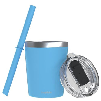 CUPKIN Stackable Stainless Steel Kids Cup Smoothie Tumbler, Powder Coated Insulated Tumblers, BPA Free Lid and Silicone Straw 8 Fl Oz (Pack of 1), Bright Blue - color: Bright Blue, size: 8 Fl Oz (Pack of 1)