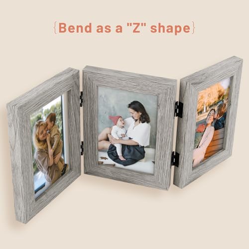 Golden State Art, 4x6 Triple Picture Frame Light Grey- Real Glass, 2 Pack | Trifold Photo Frame Vertical Display for Desktop - Three Folding Picture Collage - color: Light Gray, size: 4x6(2 Pack)