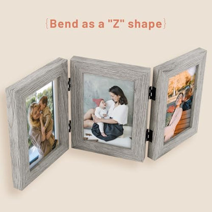 Golden State Art, 4x6 Triple Picture Frame Light Grey- Real Glass, 2 Pack | Trifold Photo Frame Vertical Display for Desktop - Three Folding Picture Collage - color: Light Gray, size: 4x6(2 Pack)