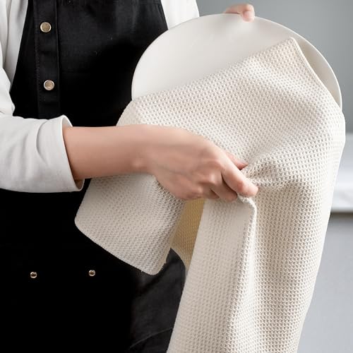 POLYTE 340 GSM Microfiber Waffle Kitchen Dish Tea Towel, 16x28 in, 12 Pack | Lint Free, Quick Dry - color: Off White, size: 16x28 in