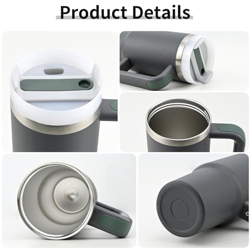 Insulated Tumbler, Gray, 30 oz | Stainless Steel Vacuum, Handle and Straw, Leak Resistant Lid, Fits Car Cup Holder - color: CHARCOL, size: 30 oz