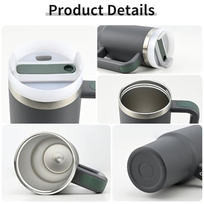 Insulated Tumbler, Gray, 30 oz | Stainless Steel Vacuum, Handle and Straw, Leak Resistant Lid, Fits Car Cup Holder - color: CHARCOL, size: 30 oz