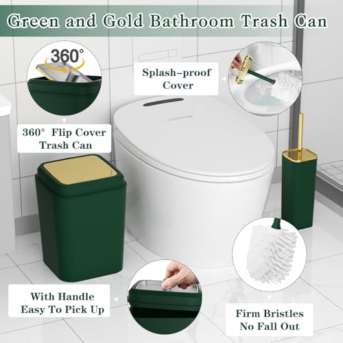 XLHOMO Bathroom Set - Dark Green Bathroom Sets with Shower Curtain and Rugs, 24PCS Shower Curtain Set with Hooks, Soap Dispenser, Soap Dish, Toilet Brush Holder and Trash Can for Housewarming - color: Dark Green and Gold, size: Bathroom Set+Shower Curtain