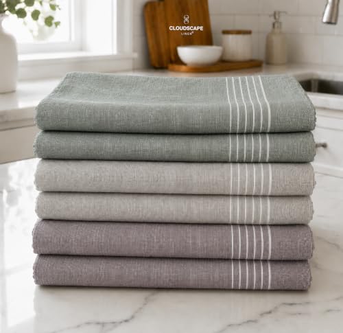 CSL Kitchen Towels Cotton, Pack of 6, Absorbent Dish Towel, 18x28 - BOR | Soft and Lint-free, Doubles as a Washcloth, Hanging Loop, Great for Wrapping Bread or Covering Dough, No Special Care - color: Earth Tone Trio, size: 6 Pack
