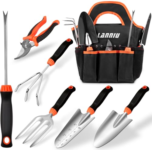 7-Piece Gardening Tools Set | Heavy Duty Stainless Steel, Black Tote Bag, Ergonomic Non-Slip Grip, For Planting, Weeding & Digging - style: 7-Piece Set
