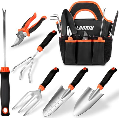 7-Piece Gardening Tools Set | Heavy Duty Stainless Steel, Black Tote Bag, Ergonomic Non-Slip Grip, For Planting, Weeding & Digging - style: 7-Piece Set