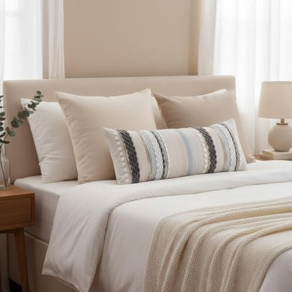 Boho Lumbar Throw Pillow Cover 14x36 Grey Blue White | 1 Piece,Durable Fabric,Stripe Pillowcase,Farmhouse Cushion Case,Chenille Pillow Case,Neutral Pillowcase for Sofa Couch Bed - color: Grey Blue White Stripe, size: 36" x 14" (Pack of 1)