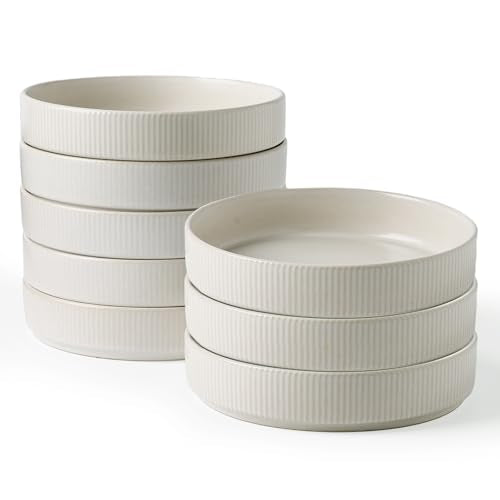 famiware Star 7.5" Pasta Bowls Set of 8, Plate Bowls, Matte White | Double Reactive Glaze, Microwave & Dishwasher Safe, Lead-free and Cadmium-free, Stoneware Scratch Resistant, Kitchen Bowls - color: White - Full Glaze Matte, size: 8 pcs