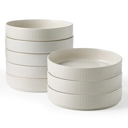 famiware Star 7.5" Pasta Bowls Set of 8, Plate Bowls, Matte White | Double Reactive Glaze, Microwave & Dishwasher Safe, Lead-free and Cadmium-free, Stoneware Scratch Resistant, Kitchen Bowls - color: White - Full Glaze Matte, size: 8 pcs