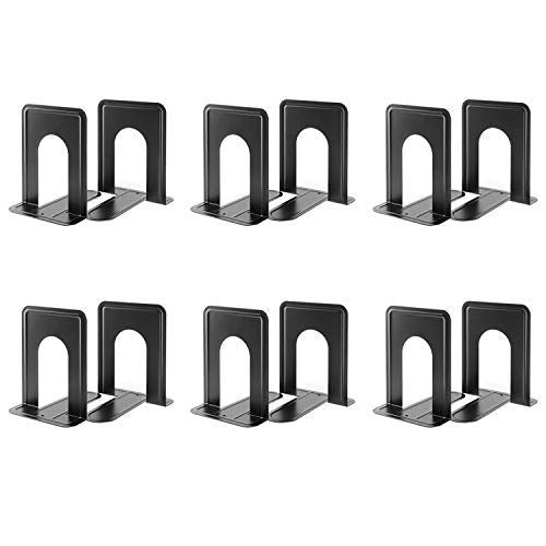 MaxGear Book Ends Universal Premium Bookends for Shelves, Non-Skid Bookend | Heavy Duty Metal Book Stopper for Books/Movies/CDs/Video Games, 6 x 4.6 x 6 in, Black, 6 Pairs/12 Pieces, Large - size: Large - 6 Pairs