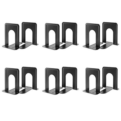 MaxGear Book Ends Universal Premium Bookends for Shelves, Non-Skid Bookend | Heavy Duty Metal Book Stopper for Books/Movies/CDs/Video Games, 6 x 4.6 x 6 in, Black, 6 Pairs/12 Pieces, Large - size: Large - 6 Pairs