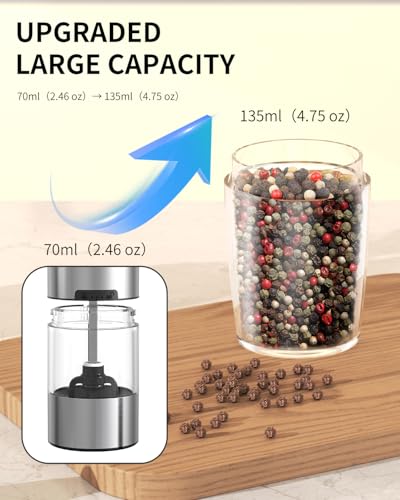 CIRCLE JOY Rechargeable Salt and Pepper Grinder Set Gravity Electric Salt and Pepper Grinder Set, LED Light, Adjustable Coarseness, for Home Kitchen BBQ, Black & White - color: Black&White, size: KYMQ + Rechargeable