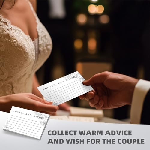Advice & Wishes Cards Box - Elegant Floral Keepsake for Wedding, Baby Shower, Retirement - 60 Cards + Wooden Box & Stand - color: WHITE FLORAL
