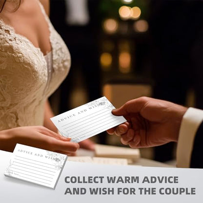 Advice & Wishes Cards Box - Elegant Floral Keepsake for Wedding, Baby Shower, Retirement - 60 Cards + Wooden Box & Stand - color: WHITE FLORAL