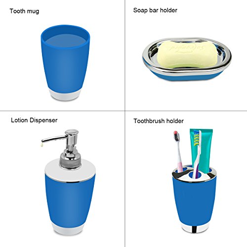 Bathroom Accessories Set, 6-Piece Plastic Gift Set, Toothbrush Holder, Toothbrush Cup, Soap Dispenser, Soap Dish, Toilet Brush Holder, Trash Can (Blue) - color: Blue