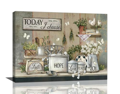 Rustic Kitchen Wall Art Farmhouse Pictures Wall Decor Country Dining Room Painting Prints Farm Today I Choose Joy Framed Artwork for Restaurant Ready to Hang 16"x24" - color: rustic kitchen, size: 16"L x 24"W
