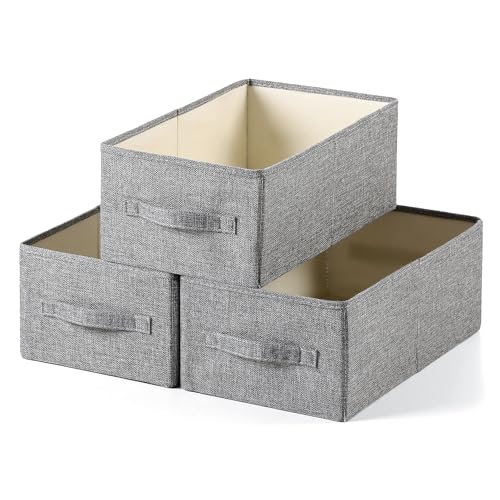 Linen Folding Storage Bins, 3 Pack Large Storage Baskets, Washable, Clothing Storage Bins with Handle, Closet Organizer for Storage Sweater,Sheets(dark grey, 16" x9½x6¾) - color: dark grey, size: 16"x9½"x6¾"