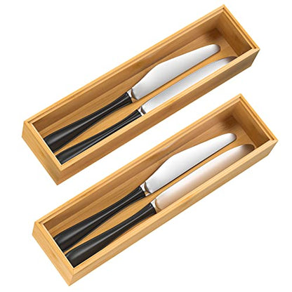 VeyFey Silverware Tray for Drawer, Stackable Kitchen Bamboo Drawer Organizer 12" x 3" x 2" Set of 2 - size: 12" x 3" x 2"