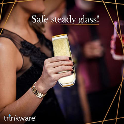Stemless Champagne Flute Glass Set Of 4 With Gold Rim And Base - Mimosa Glass - Perfect For Bridesmaid Champagne Flute Or Dailyware - Set Of 4 Champagne Flutes Without Stems by Trinkware