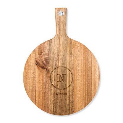 Weddingstar Personalized Wooden Round Cutting Board or Serving Board with Handle 12" x 16.5" - Circle Monogram Etching - color: Circle Monogram, size: 16.5"L x 12"W