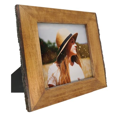 IKEREE 5x5 Picture Frames with Natural Bark Edges, Rustic Brown Wood Photo Frame for Tabletop or Wall Mounting Display - size: 5x5 inch