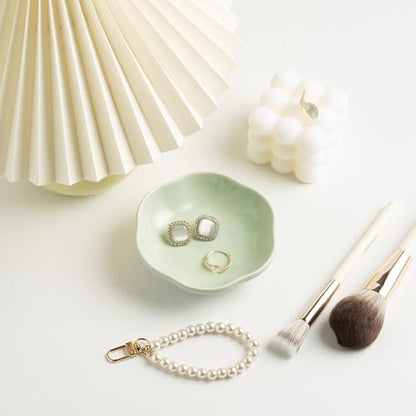 BEUNAIZER Ceramic Ring Dish, 4.3 in Flower Jewelry Tray with Raised Sides | Deep flower shape helps hold more small items and reduces the chance of jewelry sliding out. - color: green