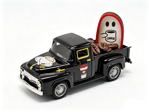 Coffee Bar Truck Decor Vintage Farmhouse Metal Truck Decorations with Mini Wooden Sign & Beans Accessories for Coffee Stations, Home Kitchen Table Shelf Tiered Tray for Cup of Joe Lovers - color: Coffee-black