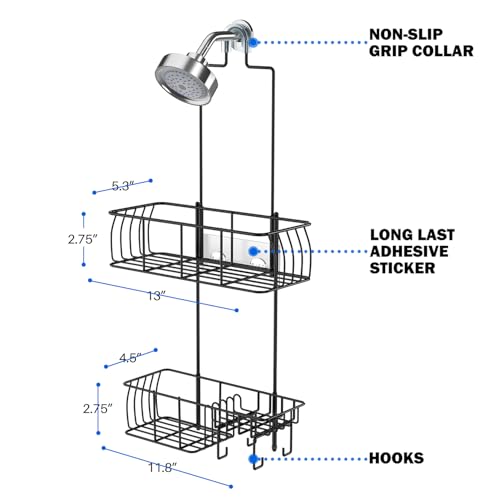 Epicano Shower Caddy Hanging,Large Capacity Shower Organizer,Black | Rustproof,Built-in Soap Dish & 4 Hooks for Loofahs,Suction & Adhesive Install,No Drilling Bathroom Shelves for Inside Shower - color: Matte Black