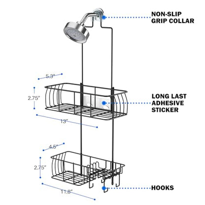 Epicano Shower Caddy Hanging,Large Capacity Shower Organizer,Black | Rustproof,Built-in Soap Dish & 4 Hooks for Loofahs,Suction & Adhesive Install,No Drilling Bathroom Shelves for Inside Shower - color: Matte Black