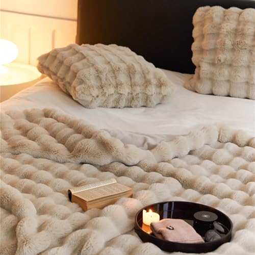 Faux Fur Throw Blanket Plush Thick Fleece Blanket Fluffy Cozy Soft Warm Blankets Throws for Bed, Couch, Sofa, Office, Camping 50''x60'' Camel - color: D-camel, size: 50''x60''