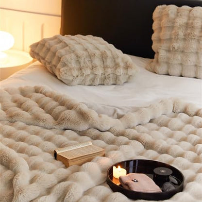 Faux Fur Throw Blanket Plush Thick Fleece Blanket Fluffy Cozy Soft Warm Blankets Throws for Bed, Couch, Sofa, Office, Camping 50''x60'' Camel - color: D-camel, size: 50''x60''