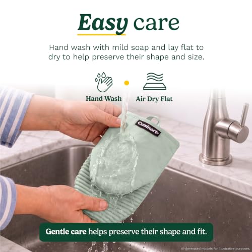 Cuisinart Mini Oven Mitts, 2-Pack 5"x8.5", Heat Resistant 500F | Compact pot holder for baking, air fryer, and cookware, silicone non-slip grip, hanging loop, fits either hand, wipes clean - color: Mint Green