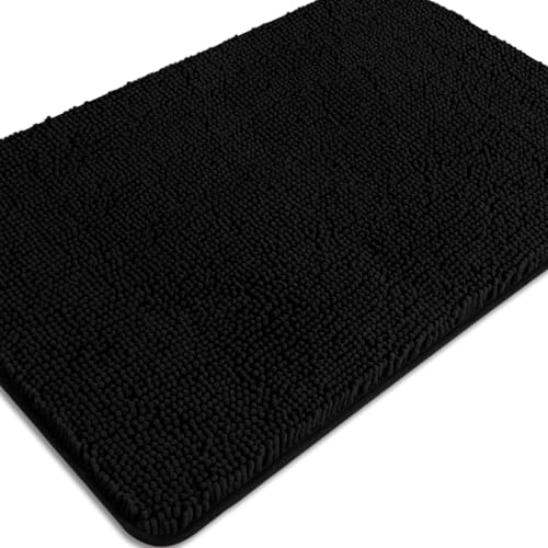Black Bathroom Rug – Absorbent and Washable Bath Mat, Non-Slip, Thick Soft Chenille Bath Rugs for Bathroom Floor, Shower, Sink - 24" x 36" - color: Black, size: 24" x 36"