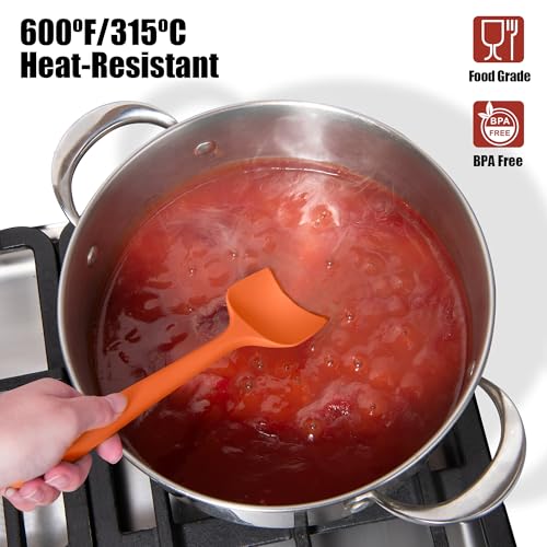 Doosu 600°F Heat Resistant Kitchen Food Tong for Cooking with Non-Scratch Silicone Tips (9in, Red) & 600°F Heat Resistant Spatula Set of 4 for Cooking Baking Stirring (Aqua Sky+Orange+Red+Purple)