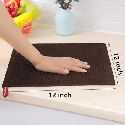 100% Cotton Waffle Weave Kitchen Dish Cloths, 6 Pack Ultra Soft Absorbent, Quick Drying Dish Towels, 12x12 Inches, Dish Rags for Drying Dishes & Daily Kitchen Use, Brown - color: Brown