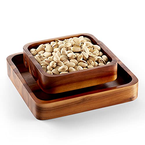 FANATU Wood Pistachio Snack Bowl with Shell Storage, Double Dish Nut Bowl | Magnetic Removable Lid Creates A Convenient Nut Serving Tray For Quick Refills, Cleanup, Movie Nights And Parties - color: Brown