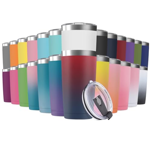 25 Pack 20oz Tumbler Vacuum Insulated Travel Mug with Lids, Stainless Steel Double Wall Bulk Cup for Home, Office, Outdoor Suitable for Vehicle Cup Holders Assorted Colors - color: Assorted Colors, size: 25 Count (Pack of 1)