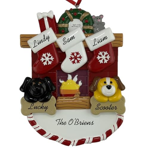 Customized and Personalized Christmas Ornament - Family of 2-6 with Two Pets - Select 2 of The 25 Different Dogs and Cats to Design Your Own Made to Order Gift (Family of 3) - size: Family of 3 with 2 Pets