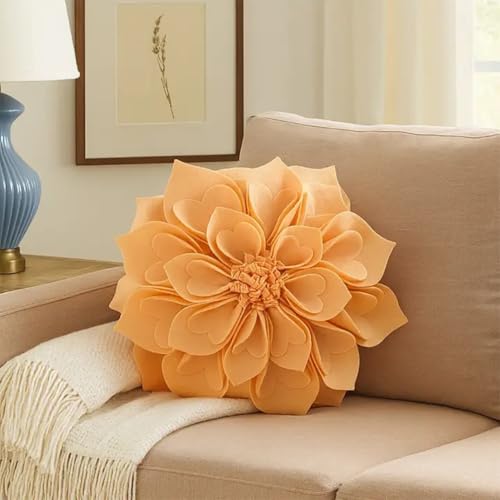 Fennco Styles Handmade 3D Heart-Shaped Petals Flower Decorative Filled Throw Pillow 13" Round - Peach Floral Pillow for Couch, Home Décor and Holiday, Housewarming Gift - color: Peach