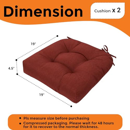 Magpie Fabrics Outdoor Tufted Seat Cushion 19"x19" Set of 2 (Dark Red) | Waterproof Patio Chair Pads with ties Tatami Floor Pillow for Room Garden Balcony Office - color: Dark Red
